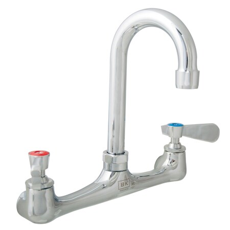 Bk Resources Workforce Standard Duty Faucet, 5" Gooseneck Spout, 8" O.C. Splash Mount BKF-8W-5G-G